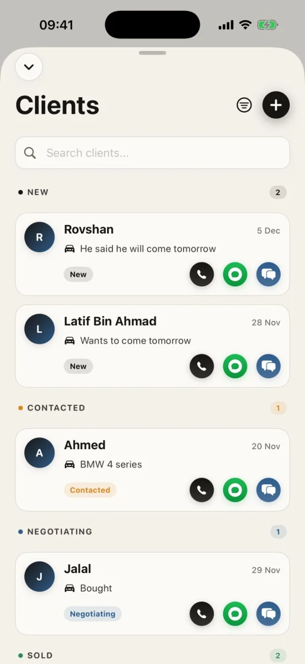 Buyers & Sales CRM — Car Dealer Tracker